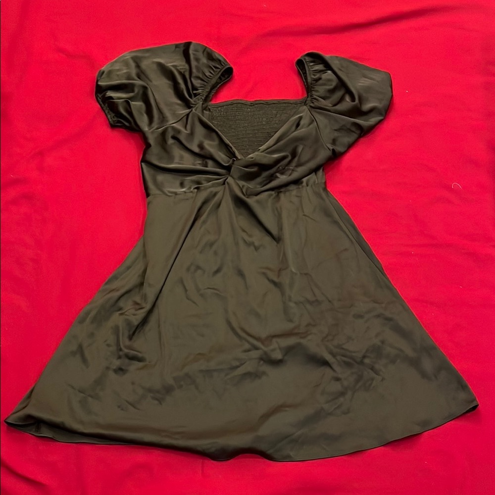 Charcoal Gray Puff Sleeve Mini Sundress